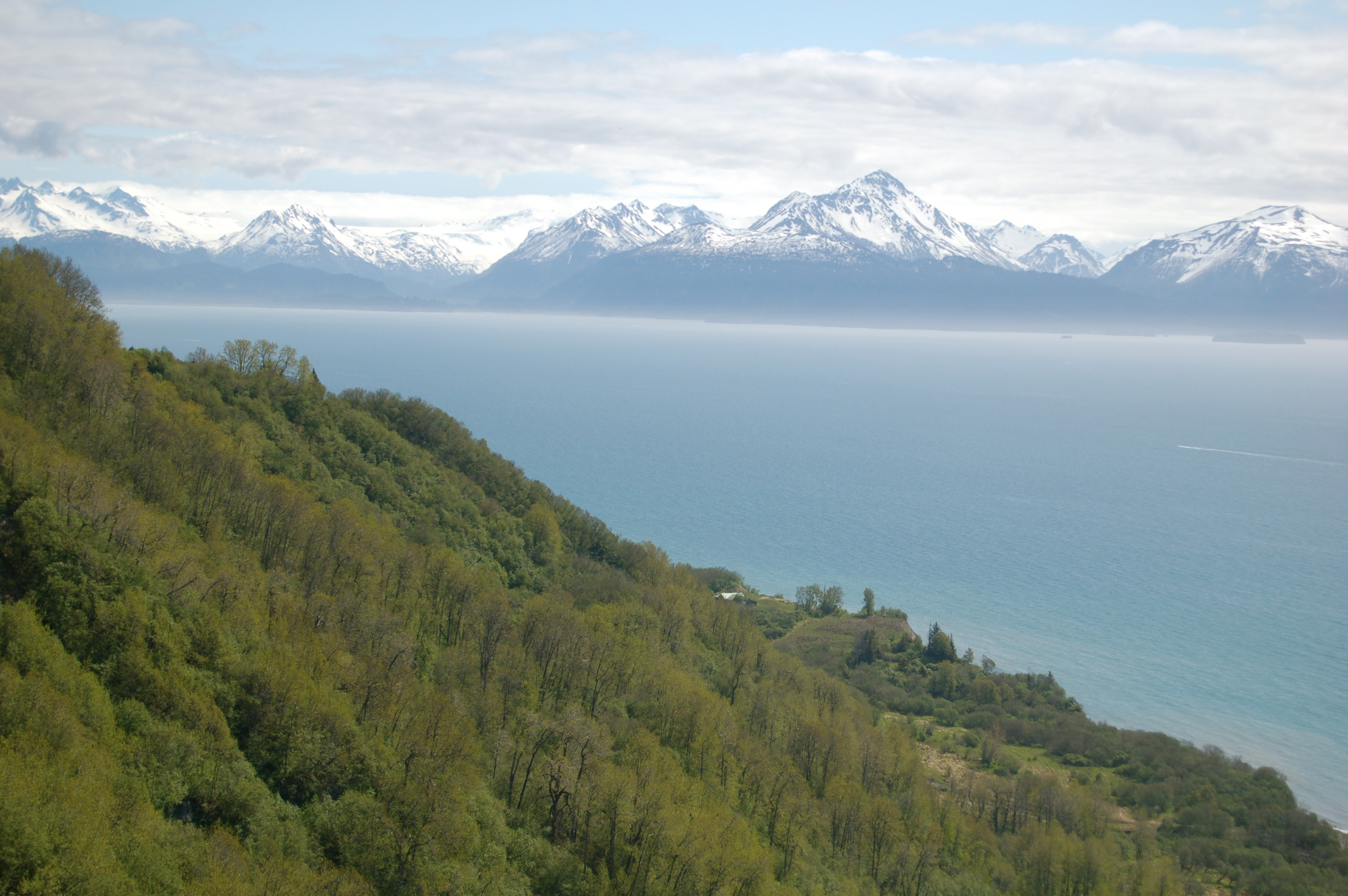Kachemak Bay and snow-covered mountains near Homer